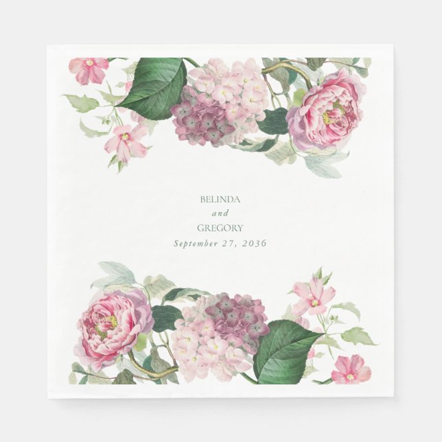 Romantische Wasserfarbe Rosa Blume Hochzeit Garten Serviette (Vorderseite)