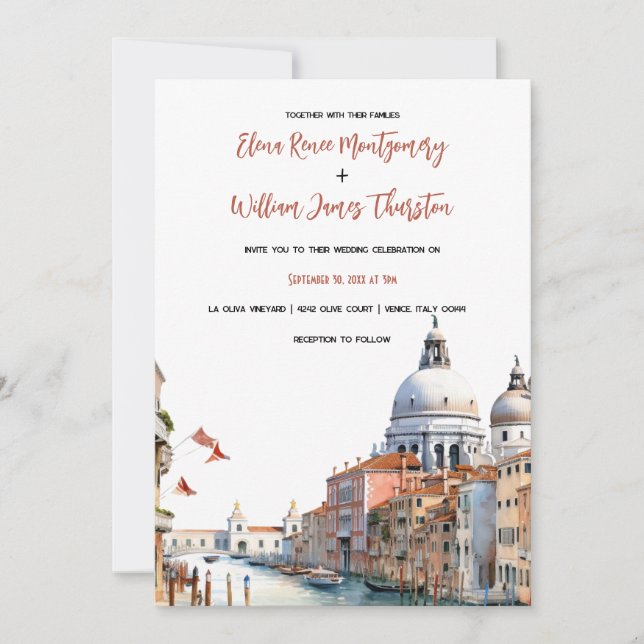 Romantische Wasserfarbe Venedig Hochzeit Italien Einladung (Vorderseite)