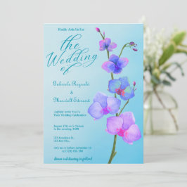 Romantische Wasserfarben Blauer Orchideen Hochzeit Einladung