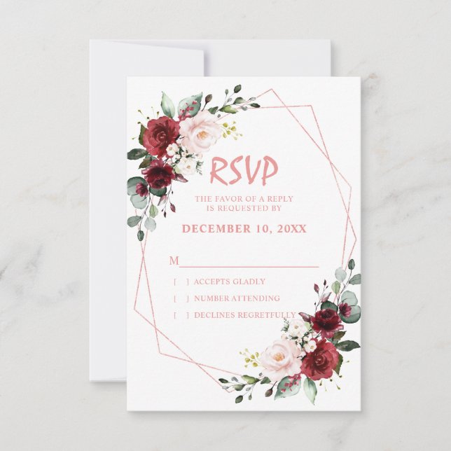 Romantische Wasserfarben Burgundy Rose RSVP Karte (Vorderseite)