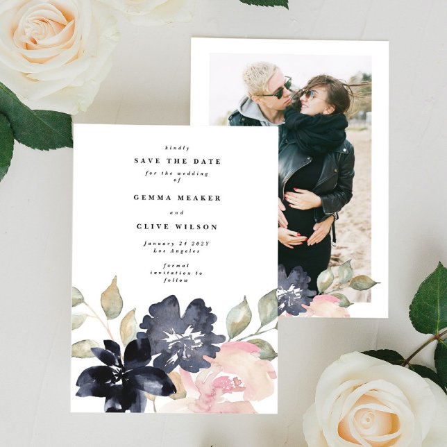 Romantische Wasserfarben Florals Hochzeit Foto Save The Date (Von Creator hochgeladen)