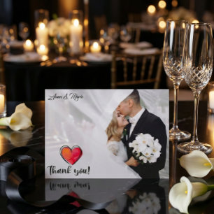 Romantische Wasserfarben-Kalligrafie-Foto-Hochzeit Dankeskarte
