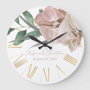 Romantische Wasserfarben-Orchideen Große Wanduhr