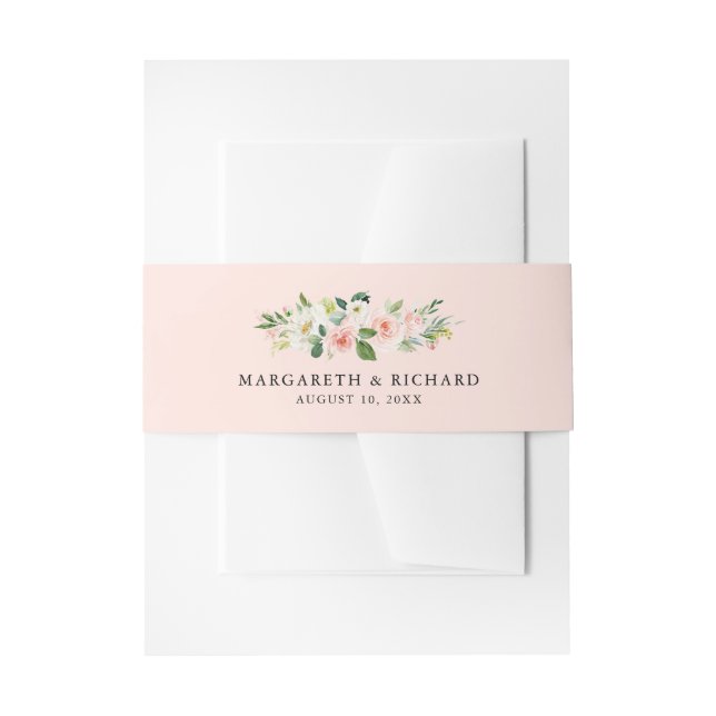 Romantische Wasserfarben Peach Blumengarten Hochze Einladungsbanderole (Vorderseite Beispiel)