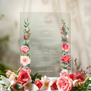 Romantische Wasserfarben Rosen und Kalligraphie Acryleinladungen