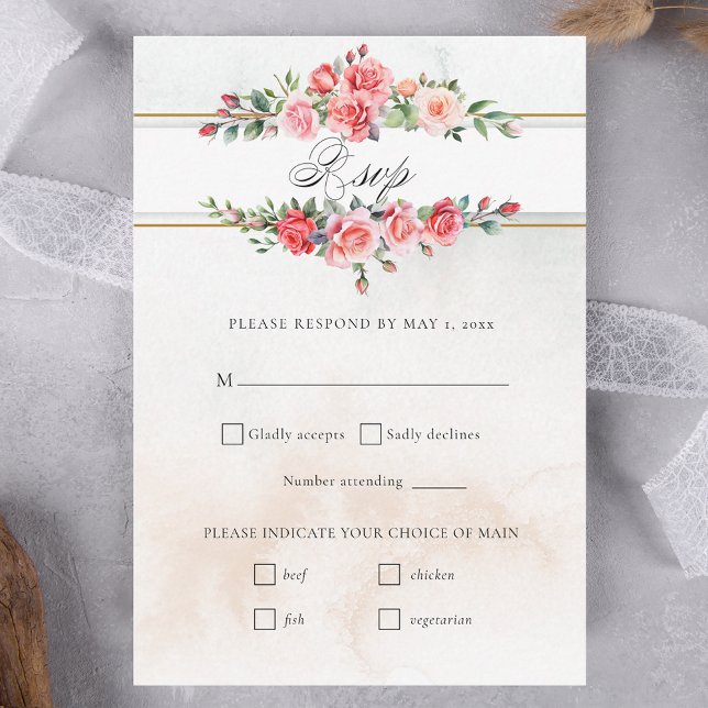 Romantische Wasserfarben Rosen und Kalligraphie RSVP Karte (Von Creator hochgeladen)