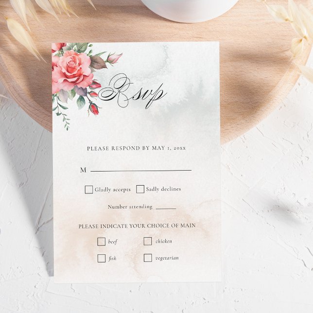 Romantische Wasserfarben Rosen und Kalligraphie RSVP Karte (Von Creator hochgeladen)