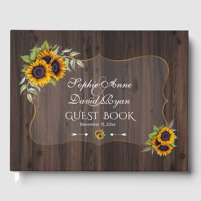 Romantische Wasserfarben Sonnenblumen Hochzeit Hol Gästebuch (Vorderseite)