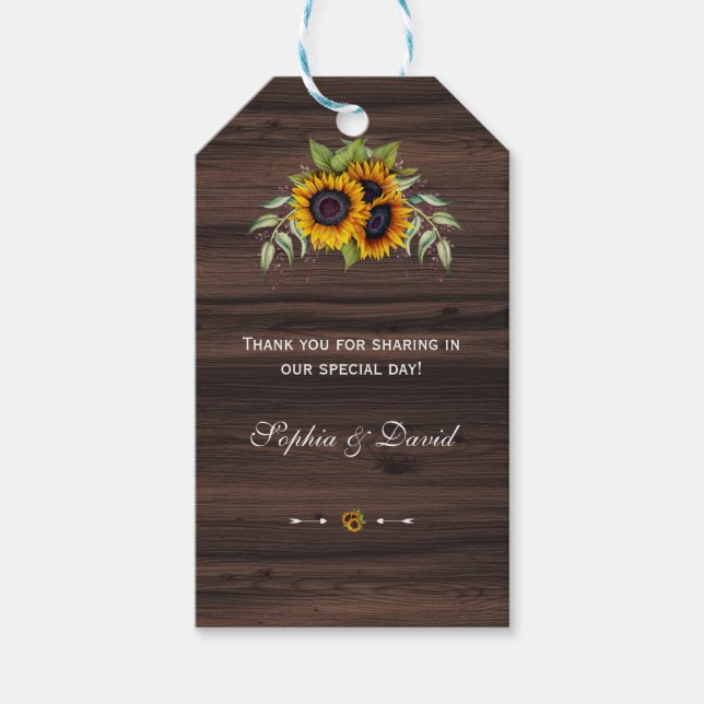 Romantische Wasserfarben Sonnenblumen Hochzeit Hol Geschenkanhänger (Vorderseite)