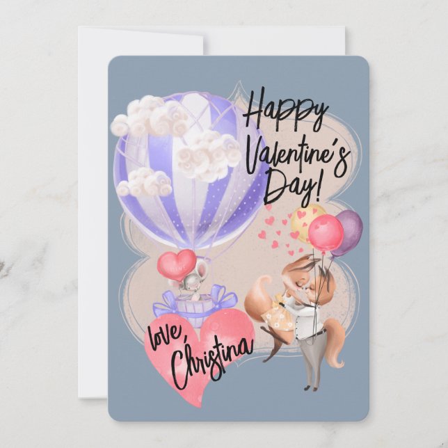 Romantische Wasserfarben - Valentine Liebe Fossil  Einladung (Vorderseite)