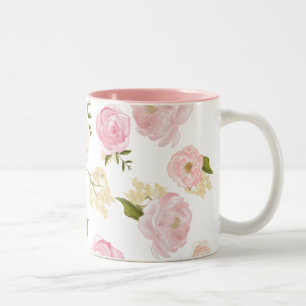 Romantische Wasserfarbenfrohe Peonings Blumenmuste Zweifarbige Tasse