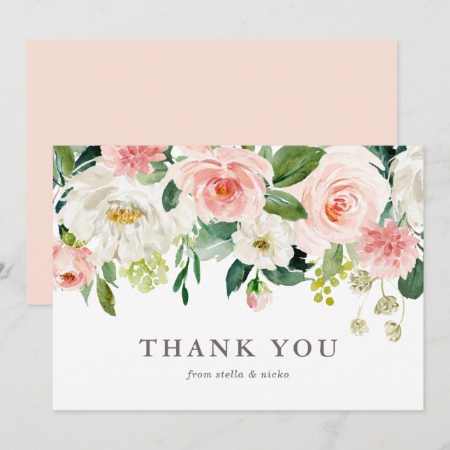 Romantische Wasserfarbenfrühlingsblüte Hochzeit Dankeskarte (Vorne/Hinten)