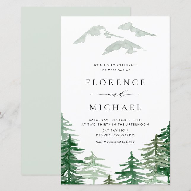 Romantische Wasserfarbenwoodland-Hochzeit (Vorne/Hinten)