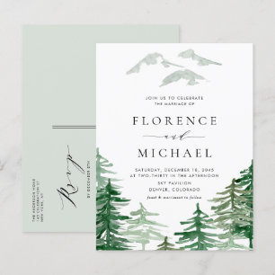 Romantische Wasserfarbenwoodland-Hochzeit Einladungspostkarte