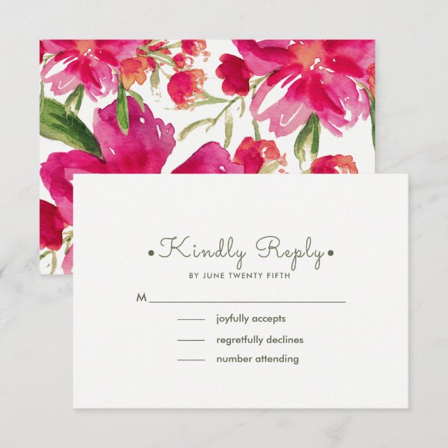 Romantische Watercol Floral Wedding RSVP Cards (Vorne/Hinten)