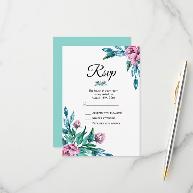 Romantische Weibchenblüte 40. Geburtstag RSVP Karte (Vorderseite/Rückseite Beispiel)