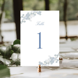 Romantische weiche blaue Vintage-Blumenhochzeit Tischnummer