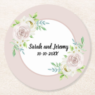 Romantische weiche Malven-Blumen-Aquarell-Rosen-Ho Runder Pappuntersetzer