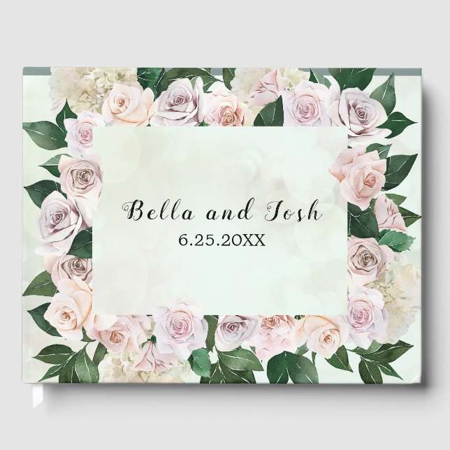 Romantische weiche Rose und Hydrangea-Hochzeit Gästebuch (Vorderseite)