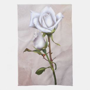 Romantische weiche weiße Rosen elegante Blumen-Gla Küchentuch