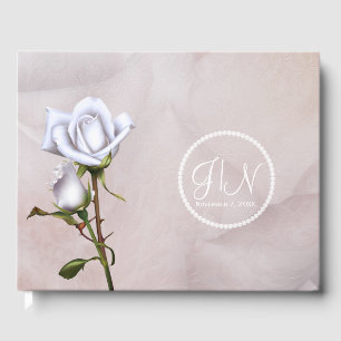 Romantische weiche weiße Rosen elegante florale Ho Gästebuch