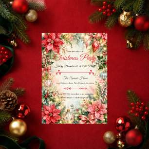 Romantische Weihnachtsfeier mit Poinsettien Einladung