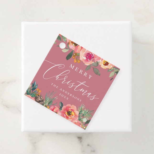Romantische Weihnachtsfeiertage in Rosa Rosa Geschenkanhänger (Beispiel)