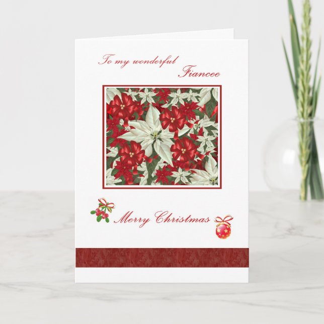 Romantische Weihnachtskarte für Fiancee - Poinsett Feiertagskarte (Vorderseite)