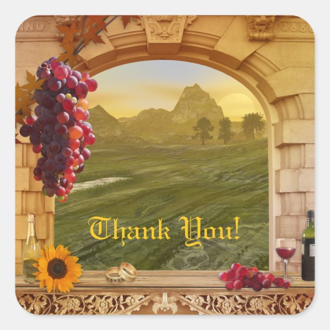 Romantische Weinbauhochzeit Dankeschön-Sticker Quadratischer Aufkleber (Vorderseite)