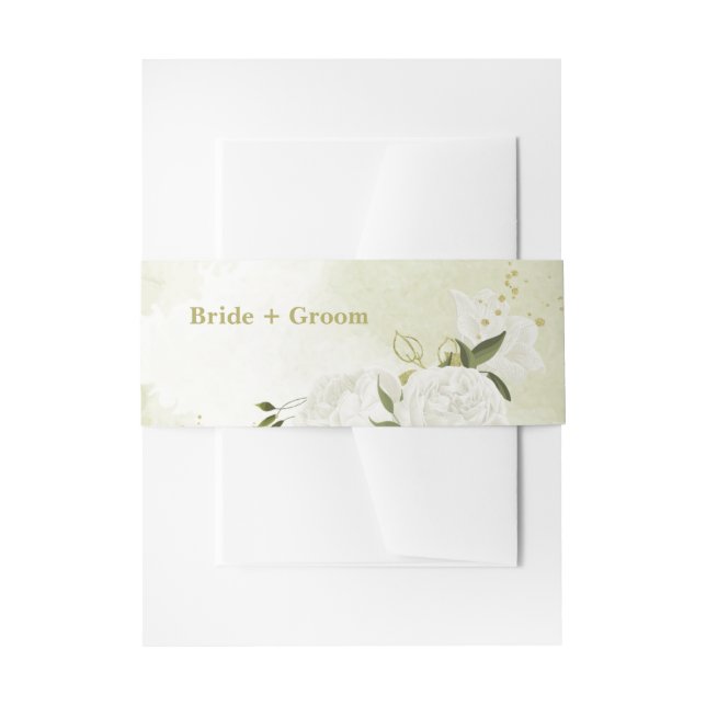 Romantische weiße Blume Grün Blätter Hochzeit Einladungsbanderole (Vorderseite Beispiel)