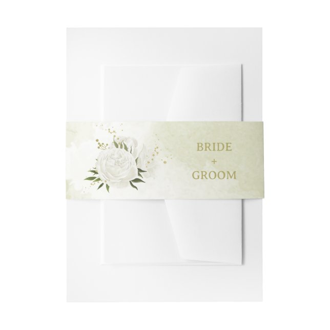 Romantische weiße Blume Grün Blätter Hochzeit Einladungsbanderole (Vorderseite Beispiel)