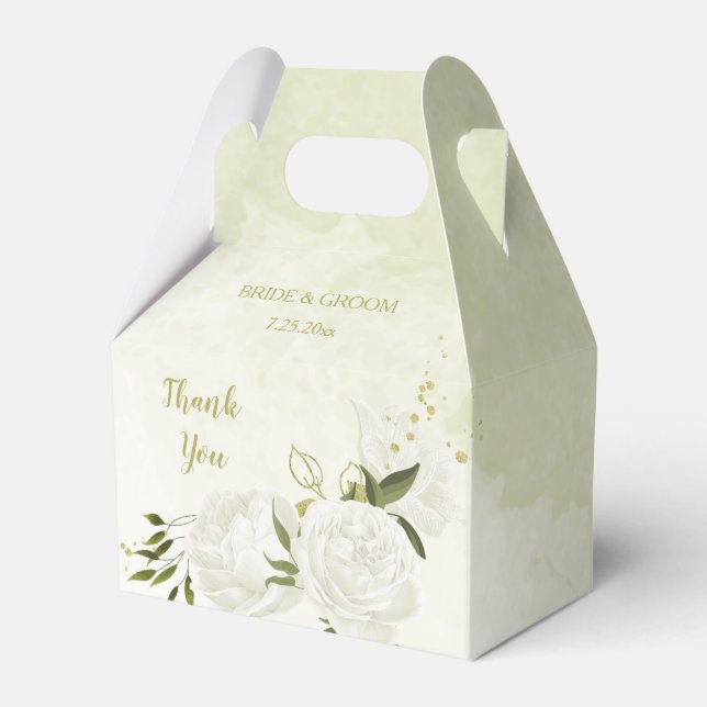 Romantische weiße Blume Grün Blätter Hochzeit Geschenkschachtel (Vorderseite)