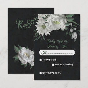 Romantische weiße Blume grün botanisches Schwarz RSVP Karte