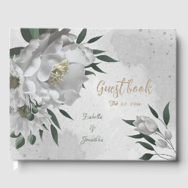 Romantische weiße Blume & grüne Blätter Hochzeit Gästebuch