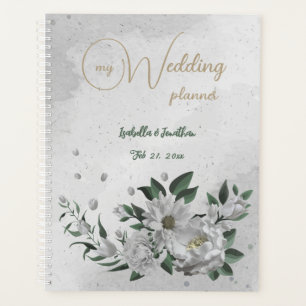 Romantische weiße Blume & grüne Blätter Hochzeit Planer
