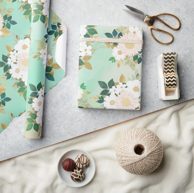 Romantische weiße Blume Mini-Aquarelldesign Geschenkpapier (Kunsthandwerk)