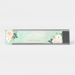 Romantische weiße Blume Mini-Aquarelldesign Schreibtischnamensplakette