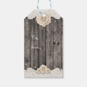 Romantische weiße Blume & Perlen rustikales Holz Geschenkanhänger