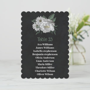 Romantische weiße Blume Schwarze Sitzkarte Einladung