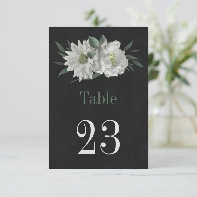 Romantische weiße Blume schwarze Tischnummer (Stehend Vorderseite)
