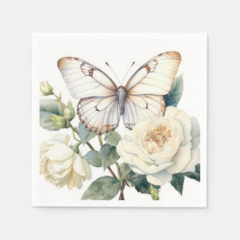Romantische weiße Blume und Schmetterling Serviette