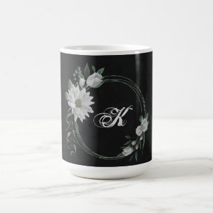 romantische weiße Blumen Grün Schwarz Kaffeetasse