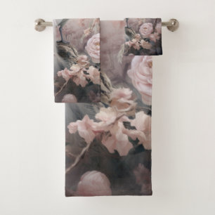 Romantische Weiße Pfaue und Rosa Blume Badhandtuch Set