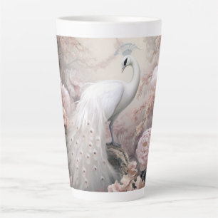 Romantische Weiße Pfaue und Rosa Blume Milchtasse