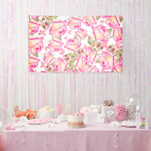 Romantische weiße rosa gelbe Sommer-Rosen-Blumenmu Banner