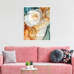 Romantische Weiße Rose Blüte Schöne Leinwanddruck