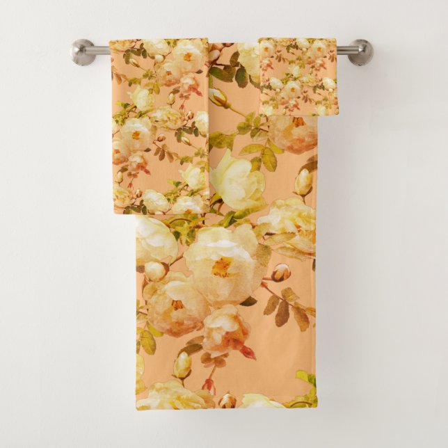 Romantische weiße Rosen auf Orange Badhandtuch Set (Insitu)