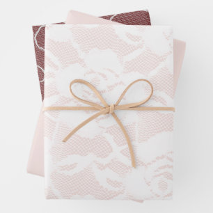 Romantische weiße Rosen erröten rosa Hochzeit Geschenkpapier Set