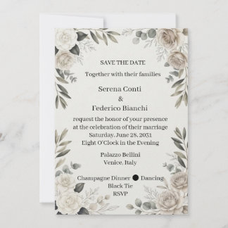 Romantische weiße Rosen Grün Save the Date Einladu Einladung