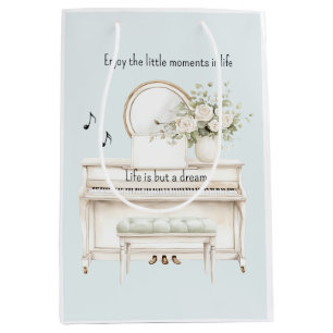Romantische weiße Rosen Klavier Leben ist nur ein  Mittlere Geschenktüte